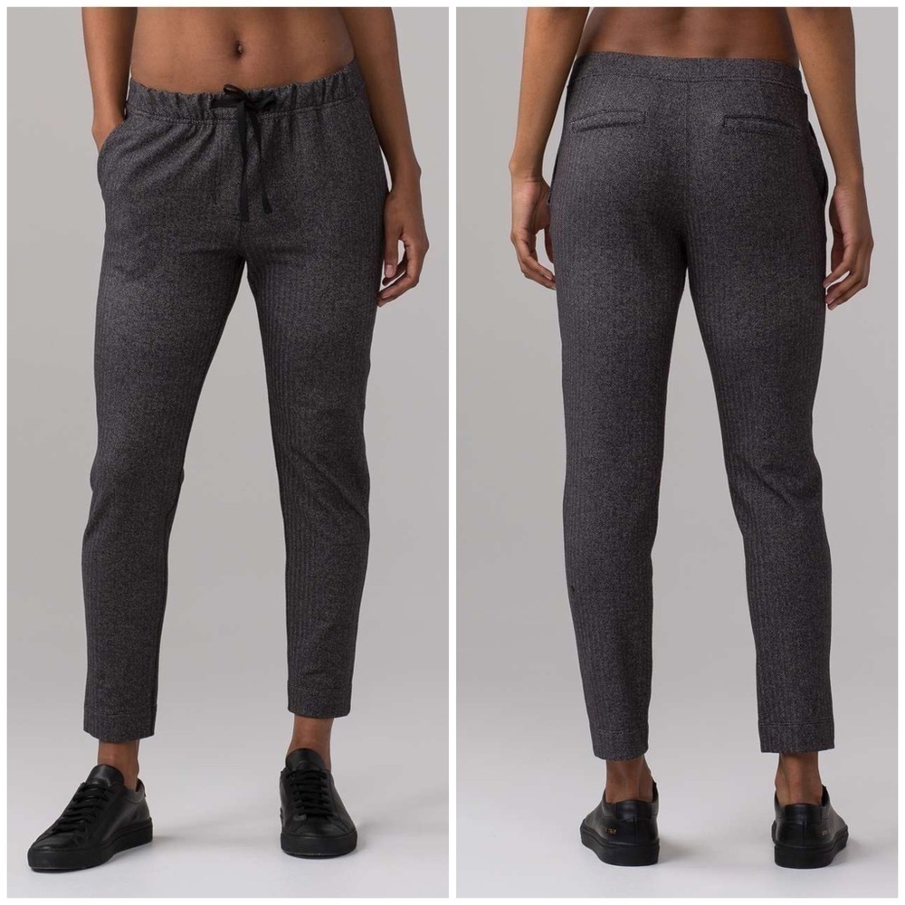 Lululemon Jet Crop Slim Luon Heathered Herringbone Heathered Black Sz 4